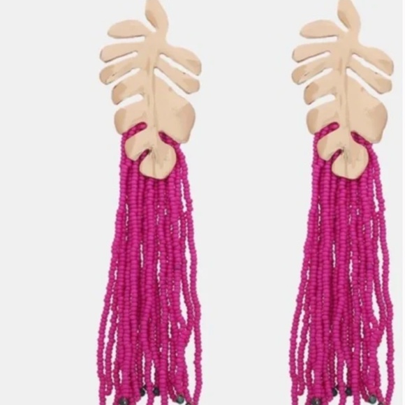 ❤️❤️ FREE Beaded Leaf Plant Hipster Vaca Vacation Tropical Hippie Drop Earrings - Picture 5 of 5